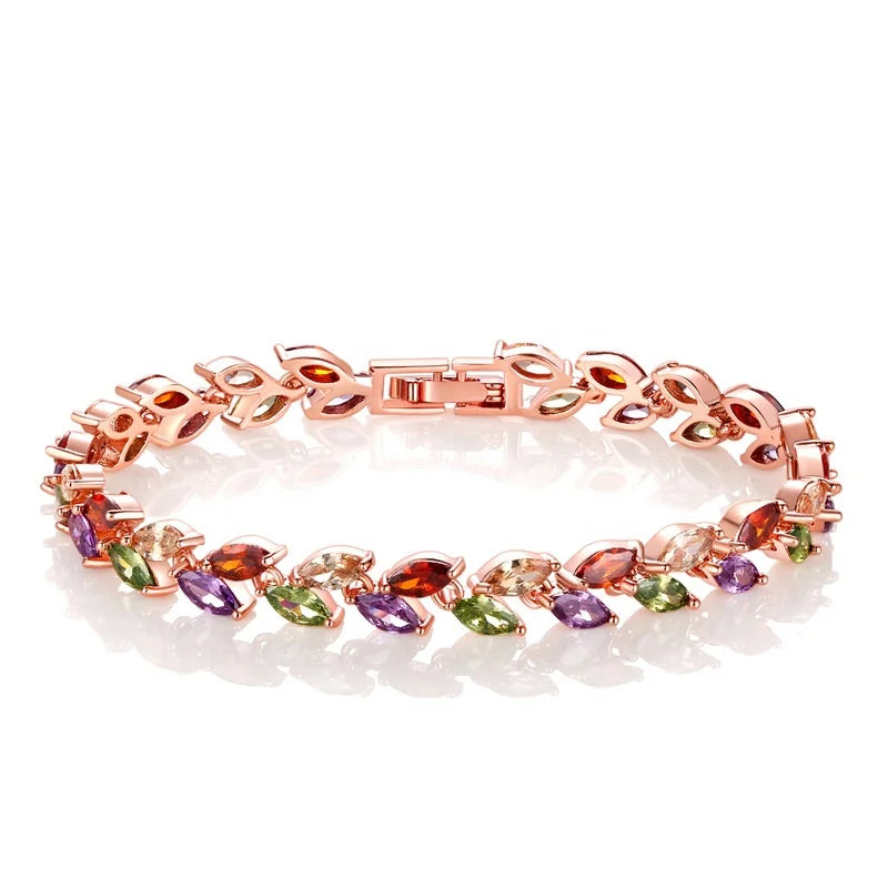 Ouj  Women's Fashion Colourful Zircon Charm Bracelets Popular Bangles for Girls Trendy Gifts Accessories
