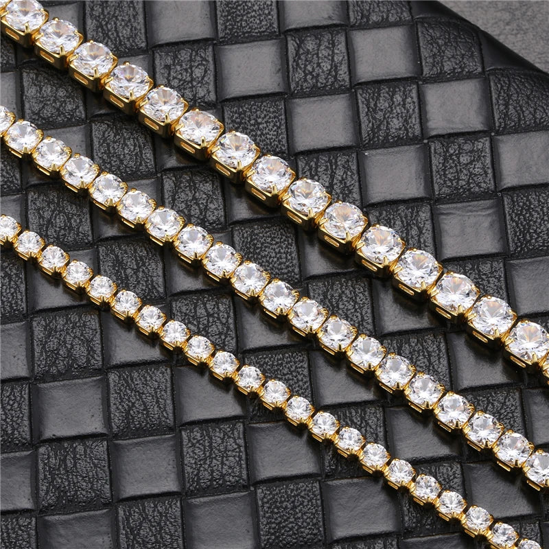 Iced Out 3mm 4mm 5mm Square Stone Zircon Tennis Chain Bracelet Choker Necklace Safe Buckle Hip Hop Men Women Jewelry