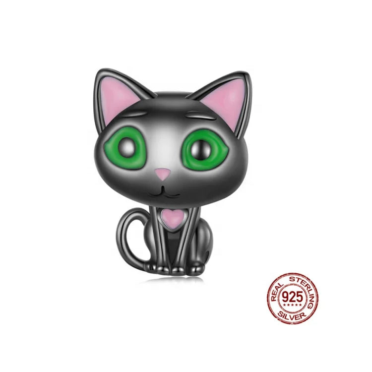 Custom Designer 925 Sterling Silver Bracelet Black Cat Enamel 3D Charms Gold Plated & Non-Tarnish Cute Fashion Jewelry for Gifts