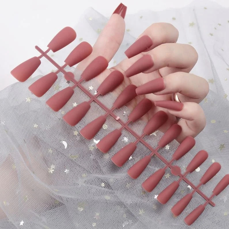New Design Black Tip Acrylic Nails 24 Ballerina Artificial Nails Low Price Medium Length Press on Nails Solid Matte