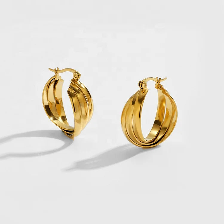 MICCI Wholesale Custom 3cm Hoop Earring 18K Stainless Steel Triple Three Wire Lin Twist Hoop Earrings