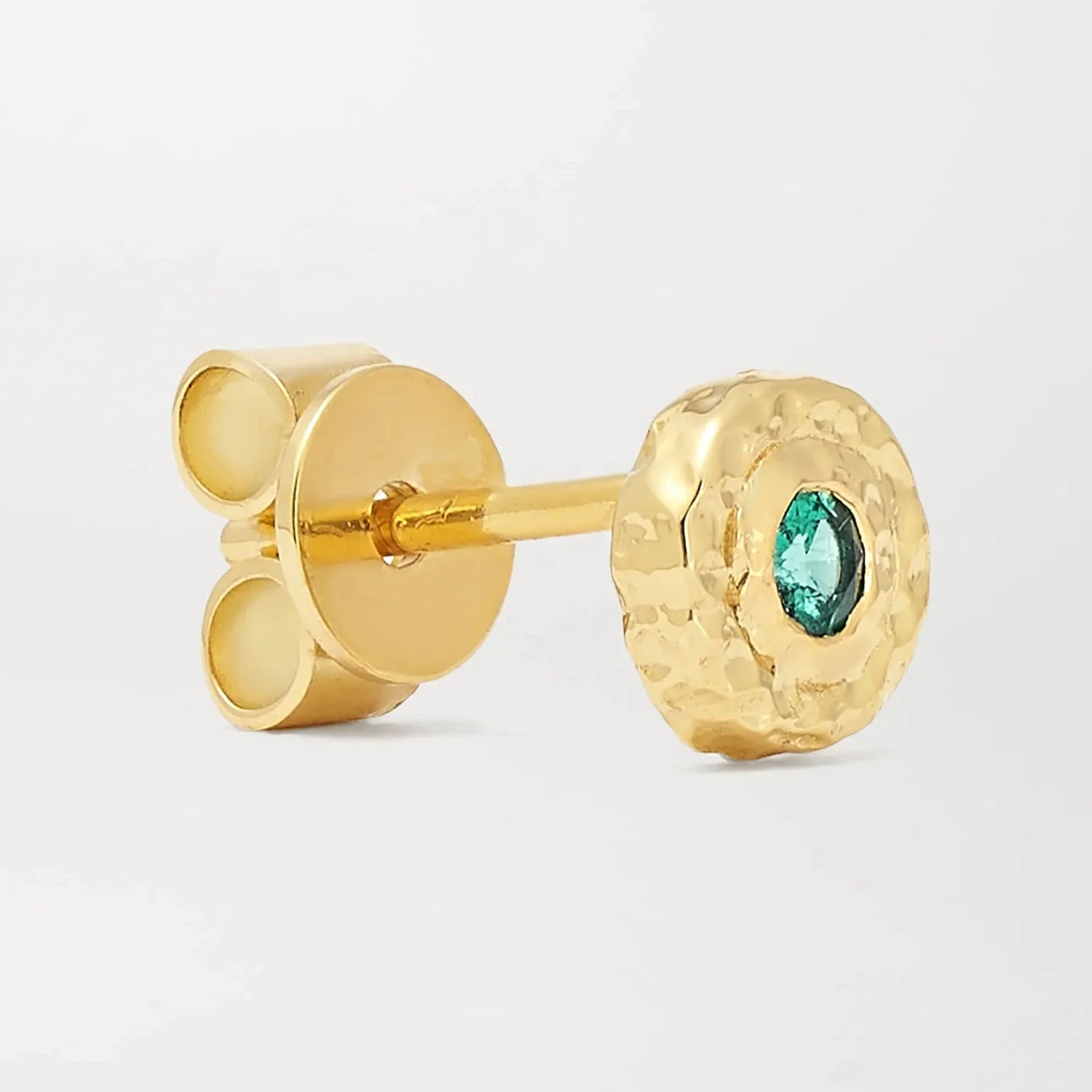 LOZRUNVE 925 Sterling Silver Mini Crush Hammered Retro 18k Gold Emerald Stud Earring