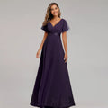 Wedding Party Simple Design Glitter Ribbon Waist Decoration Solid Color Evening Dress Chiffon Elegant Dress for Women