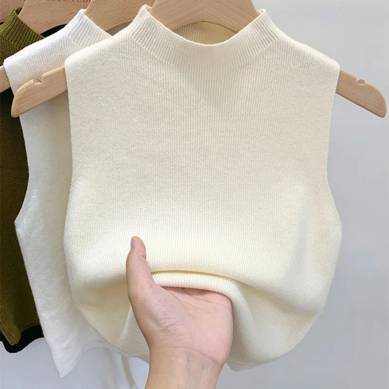 Boutique Wholesale 2026 Autumn New Round Neck Sleeveless Knitted Solid Color Women's Vest