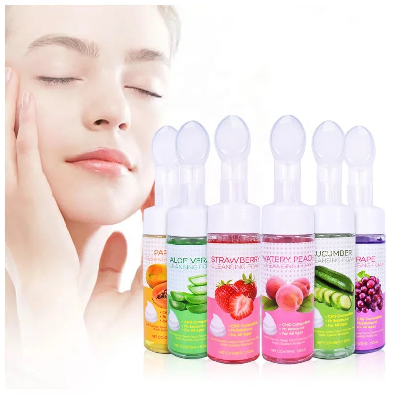 Private Label Facial Wash Deep Cleansing Soothing Whitening Aloe Vera Foaming Mousse Face Cleanser With Brush