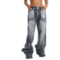 2024 Grey Custom Baggy Jeans Highstreet Style Wash Straight Jeans Raw Hem Design Baggy Jeans Men