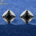 Icy Black Plated Four Star Design Jewelry Earrings 925 Sterling Silver VVS Moissanite Diamond Hip Hop Stud Earrings