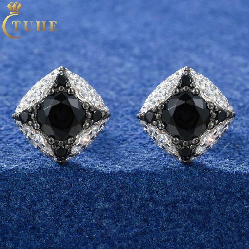 Icy Black Plated Four Star Design Jewelry Earrings 925 Sterling Silver VVS Moissanite Diamond Hip Hop Stud Earrings