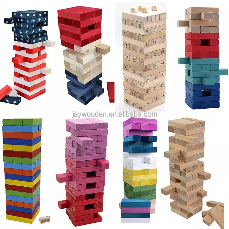 Factory Wholesale Wooden Tumbling Tower Stacking Balance Game Classic Timber Tower Family Party Block Game Compatible Domino Set