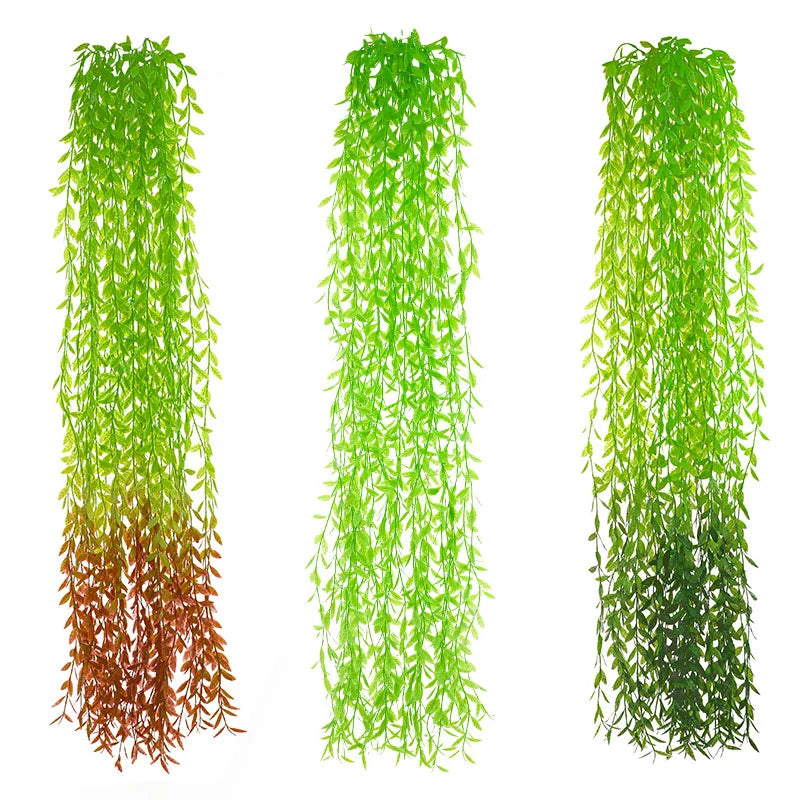 Hot Selling 100cm Plastic Willow Garland Hanging Vine Artificial Plants Willow Leaves Rattan
