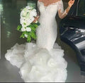 2024 New Luxury Ruffles Mermaid Wedding Dresses Bridal Gowns Long Sleeve Beaded Lace Gorgeous Africa Marriage Wedding Dress