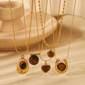 MC264 Wholesale Stainless Steel 18K Gold Plated Beads Snake Chain Natural Round Tiger Eye Stone Pendant Necklace for Women