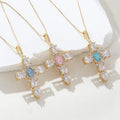Hot Sale Fashion Sweet Oval Shell Color Zircon Necklace Shiny Cross Necklace for Women