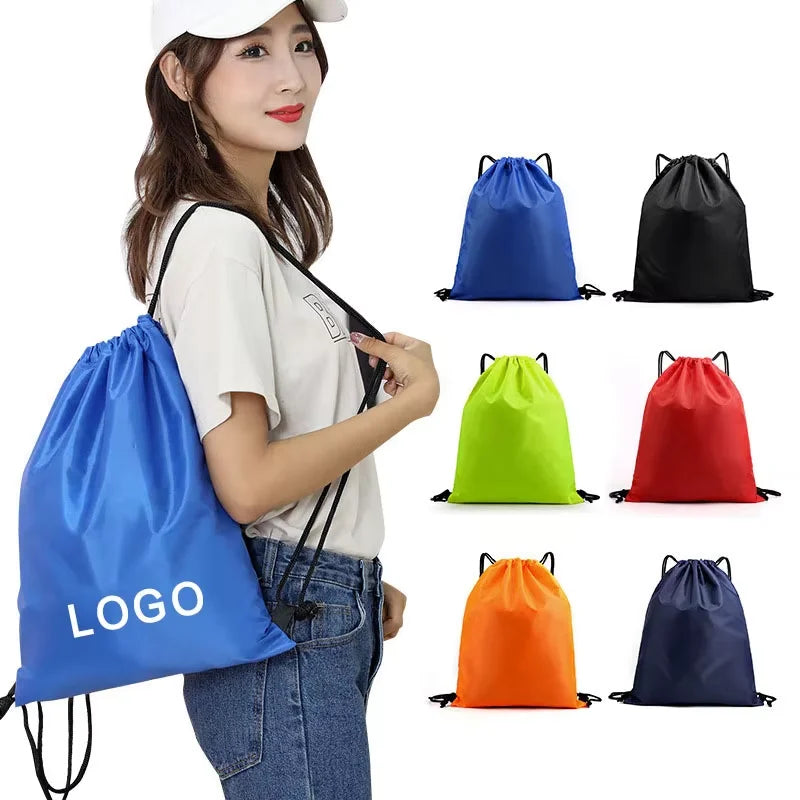 Wholesale Custom Nylon Drawstring Backpack Bag for Ladies Waterproof with Polyester Lining Reusable Outdoor Gift Bag
