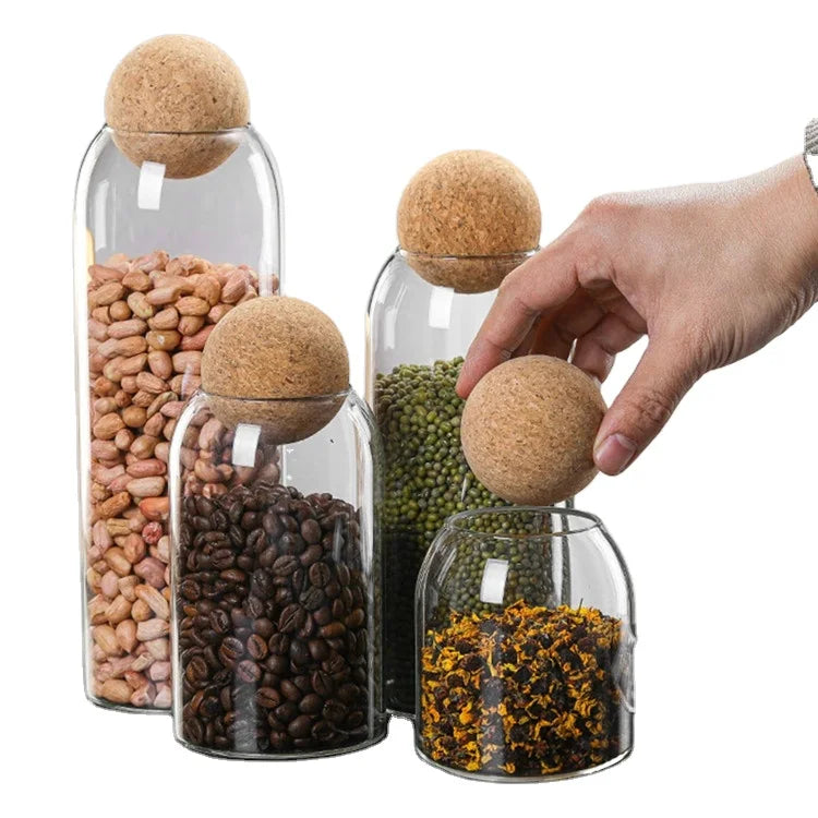 Creative Borosilica Glass Storage Bottle for Bulk Products With Cork Lid Spices Sugar Coffee Container Kitchen Organizer Can
