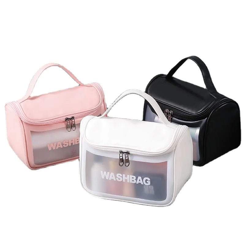 Low MOQ Custom logo Large Capacity Waterproof Pvc Transparent Makeup Bag Wash Bag Toiletry Skin Care Cosmetic Bag