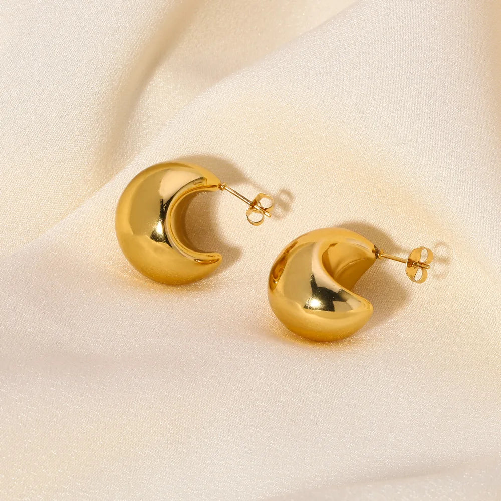 Aretas Ins Hot Style Crescent Half Round Widened Hollow Stainless Steel Jewelry Personalized Women'S Earrings