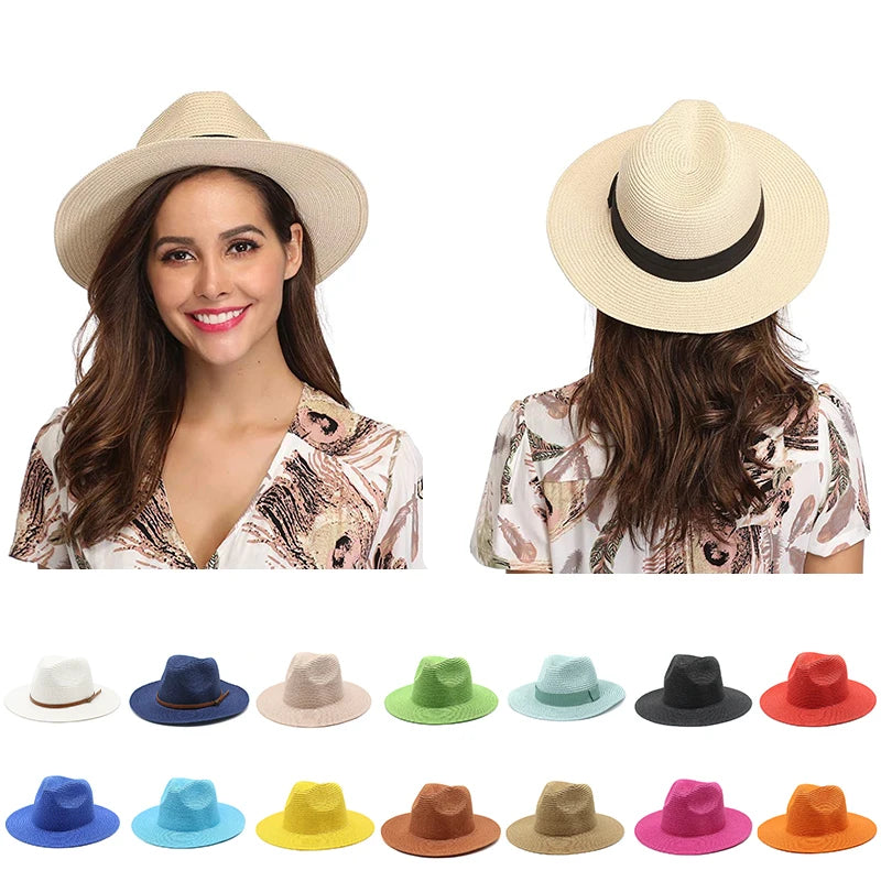 Unisex Wide Brim Floppy Paper Straw Hat-Classic Fashionable Summer Beach Sun Protection Windproof for Travel Fishing Outdoor Use