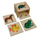 Wooden Educational Montessori Toys Box for Children Montessori Products Teaching Animal Puzzles Set With Cabinet