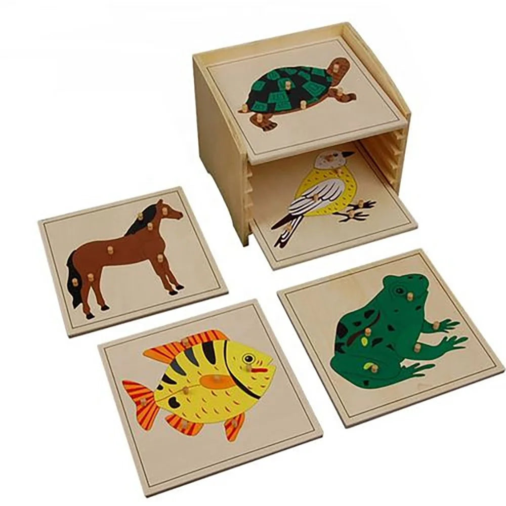 Wooden Educational Montessori Toys Box for Children Montessori Products Teaching Animal Puzzles Set With Cabinet