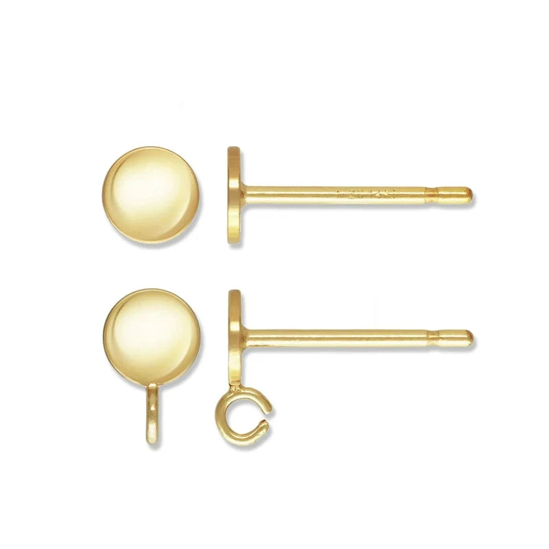 14k Gold Filled Jewelry Findings Ear Stud Post With Flat Round Pad and Open Loop for DIY Stud Earring Jewelry Making