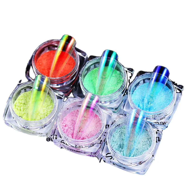 Mermaid Inspired 6-Color Nail Art Set Ice Transparent Aurora Nude Net Red for Magic Mirror Neon Pink for Magic Mirror Nail MegaBDM