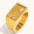 Dingran Wholesale Waterproof Vintage Engraved Snake Ring Stainless Steel Gold Plated Jewelry