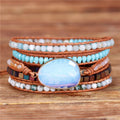 YueTong Opal Charm Leather Wrap Bracelet Gemstones Beads Bracelet Yoga 5 Wraps Bracelet Natural Stone Jewelry Gift Wholesale