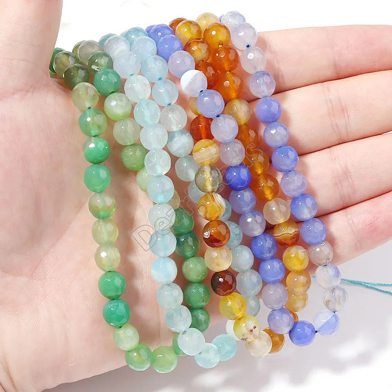 Faceted Strip Agate Beads Facet Pink Fushia Black Striped Banded Agate Beads for DIY Jewelry Making 6mm 8mm 10mm 12mm