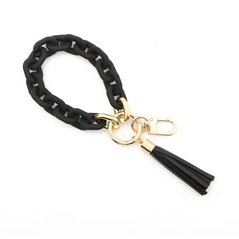Leather Tassel Key Ring Girls Chain Shape Wristlet Bracelet Jeans Acrylic Keychain Tassel New Design Colorful Acrylic Key Chains