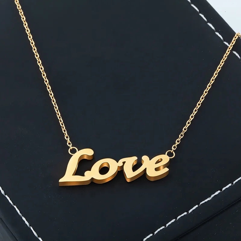 Fashion Women Jewelry Stainless Steel 18K Gold Plated Love Initial Letters Pendant Necklace