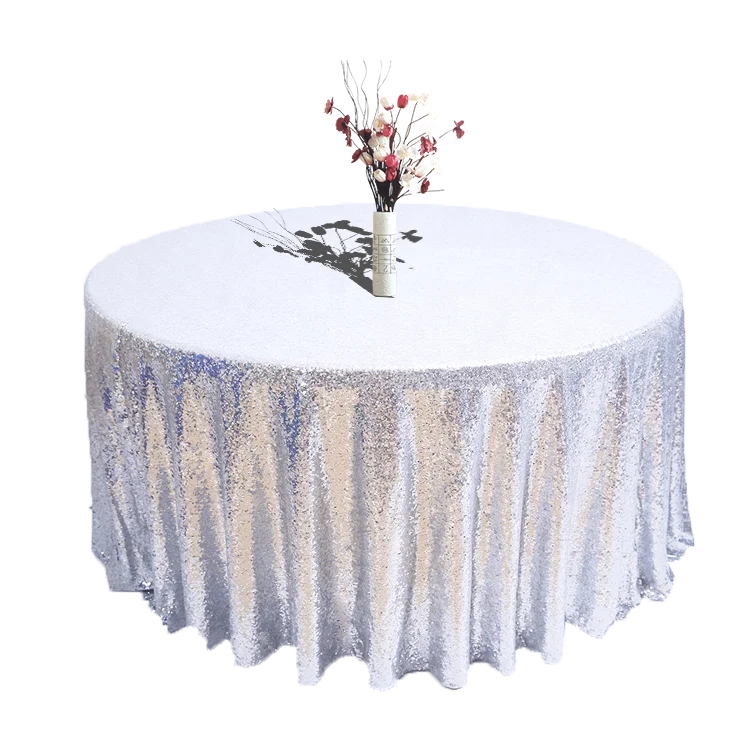 Birthday Elegant Sequin Table Cloth Round Party Wedding Banquet Polyester White Table Cover Tablecloth for Event