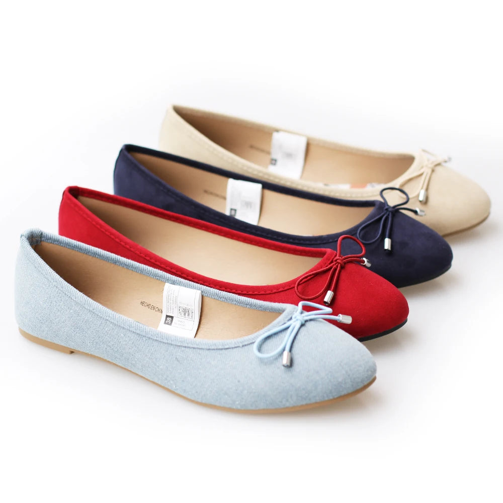 Stock 2025 the Women Cheap Fashion Basic Fabric Upper Popular Printing Soft Insole Elastic Bow Flat Ballrina Shoes