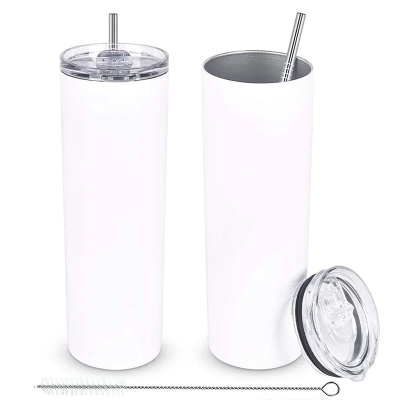 Watersy Bulk Personalized Tall 20 Ounce Straight Skinny Sublimation Blanks DIY Travel Tumblers Cups with Lid and Metal Straw