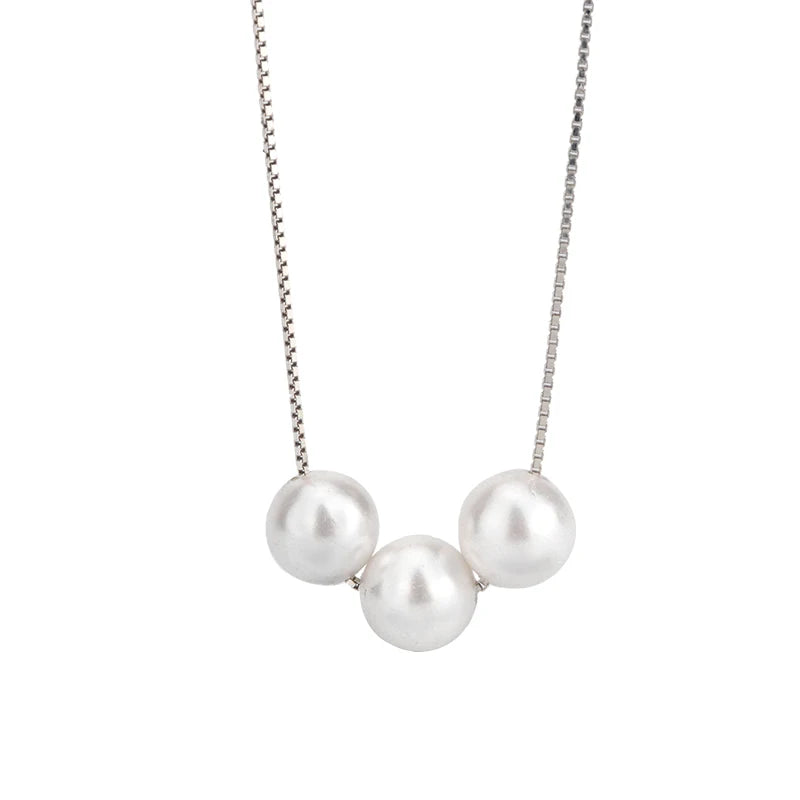 New Arrival 925 Sterling Silver Simple Box Chain 6mm Shell Pearl Pendant Necklace Women Jewelry Wholesale