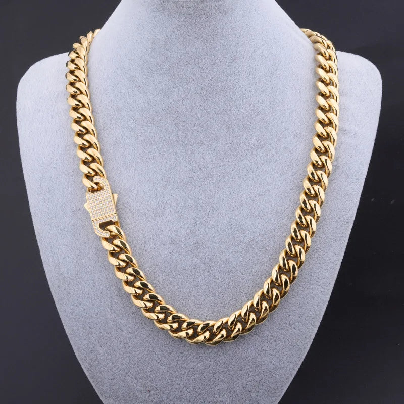 Titanium Steel Hip Hop  Gold Plated Full Diamond Cuban Chain Buckle