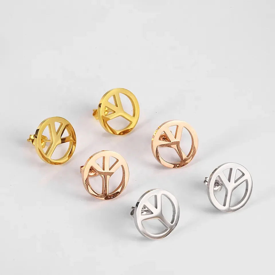 Tarnish Free 8mm Stainless Steel Peace Sign Symbol Stud Earrings