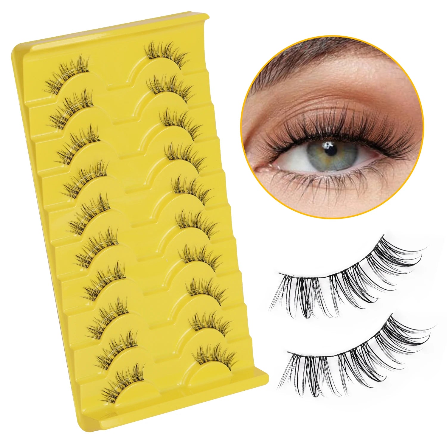 Custom Logo 10 Pairs Short Wispy Cat Eye 3d Vegan Eye Lashes Half False Eyelashes Package Box Full Strip Eyelashes
