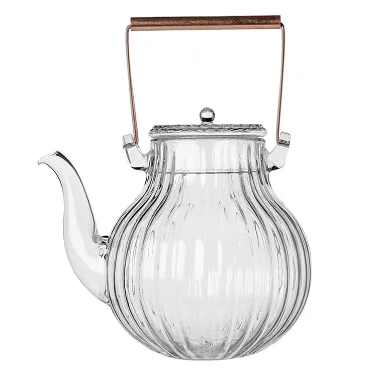 Factory Custom 750ml Lead Free BPA Free Handmade Classic Borosilicate Glass Teapot with Copper Handle for Tea Brew