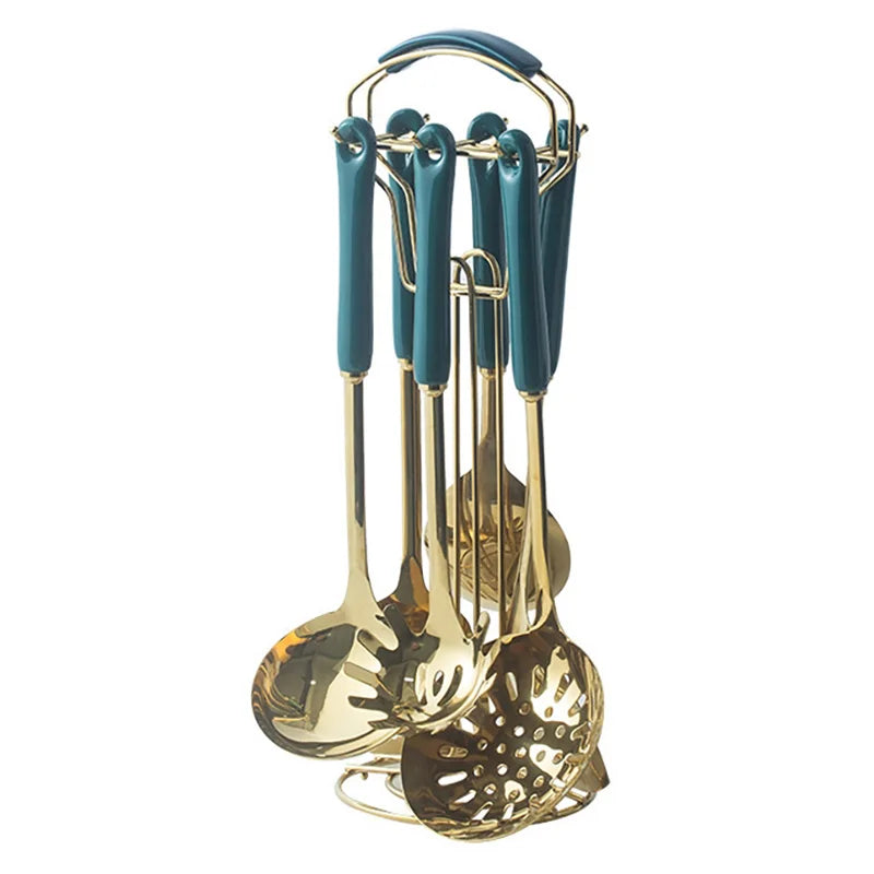Emerald Peacock Blue Ceramic Handle Stainless Steel Kitchen Utensil Set From China MegaBDM