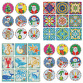 Hot Sale 9pc/Sets Europe Printed Flower Kitchen Drink Cup Non-slip Cushion DIY Diamond Painting Coaster Wooden Board Resin