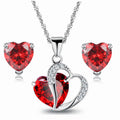 Valentine's Fashion Jewelry Sets Silver Aaa Cubic Zircon Cz Zircon Red Heart Necklaces Stud Earrings Gift Sets Wedding Set