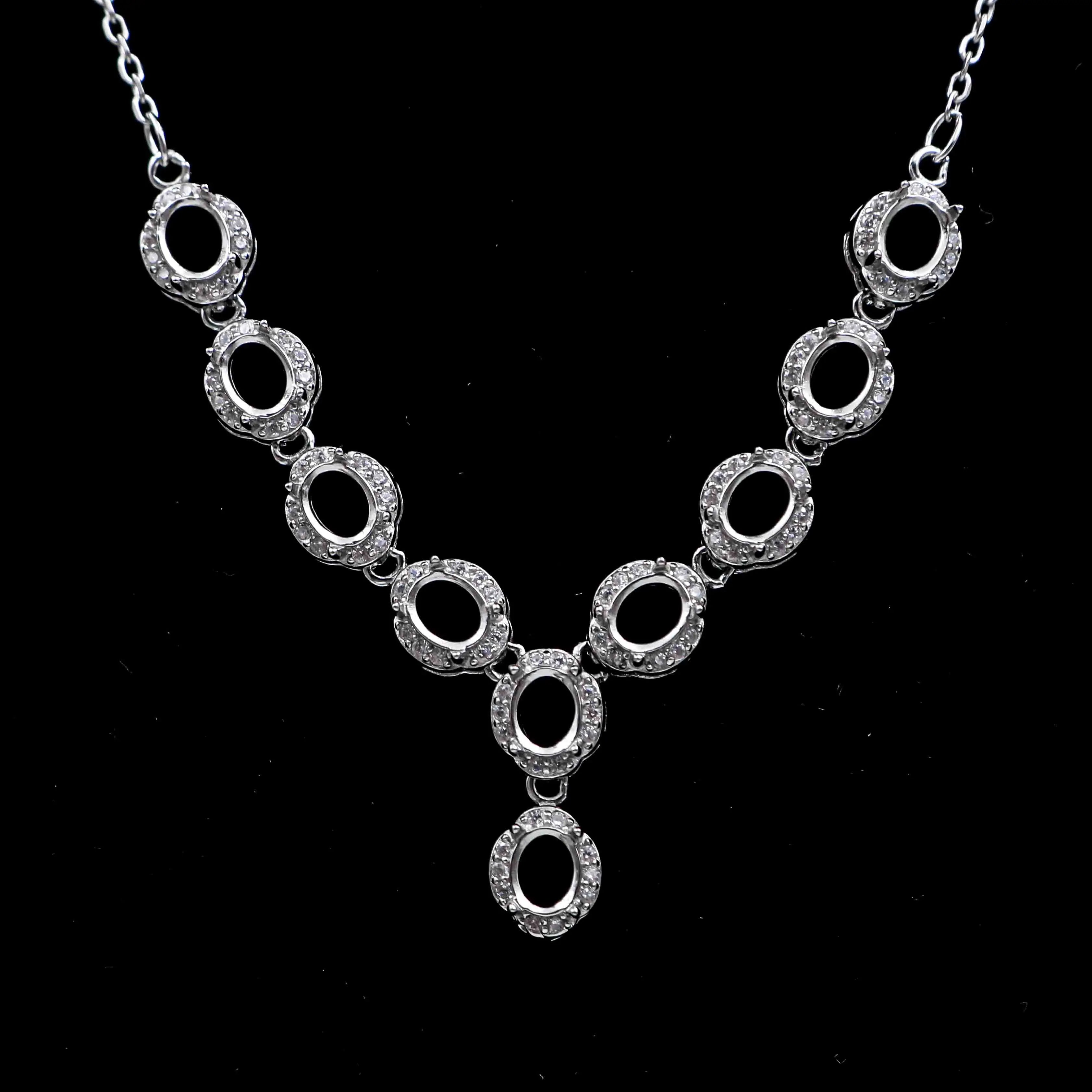 Sterling Silver 4*5/5*6mm Semi Mount Necklace Empty Support Blank Claw Setting S925 Base Holder Without Center Stone DIY Inlay