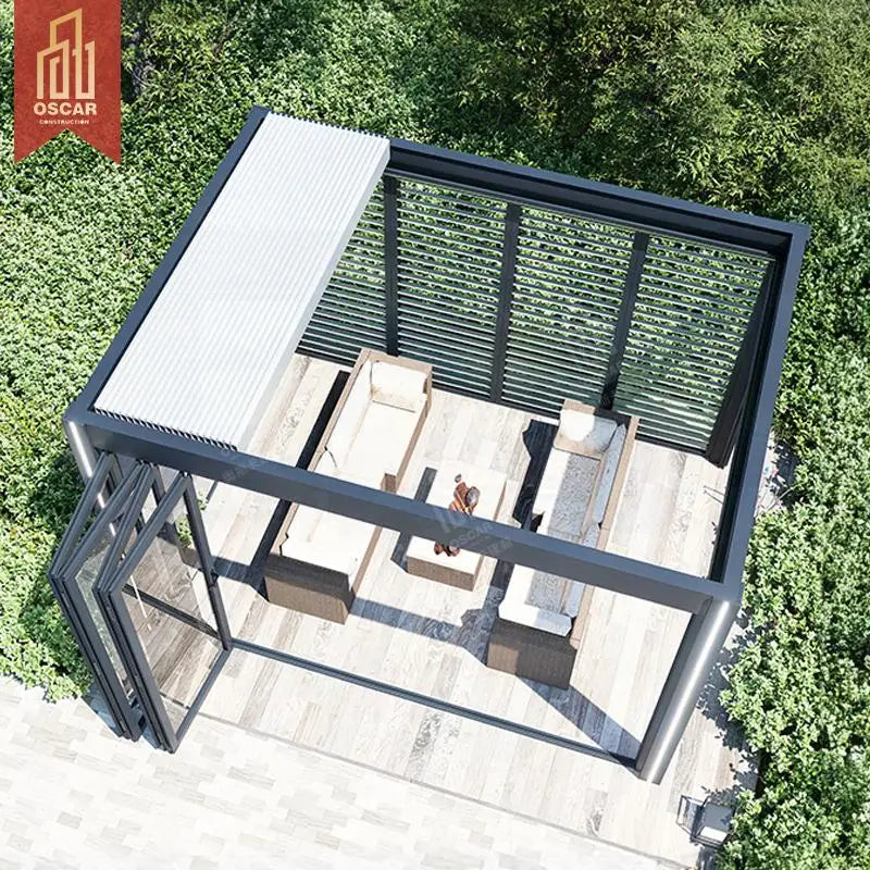 Motorised Waterproof Louvered Gazebo Bioclimatic Pergola Outdoor Garden Patio Furniture Retractable Pergola