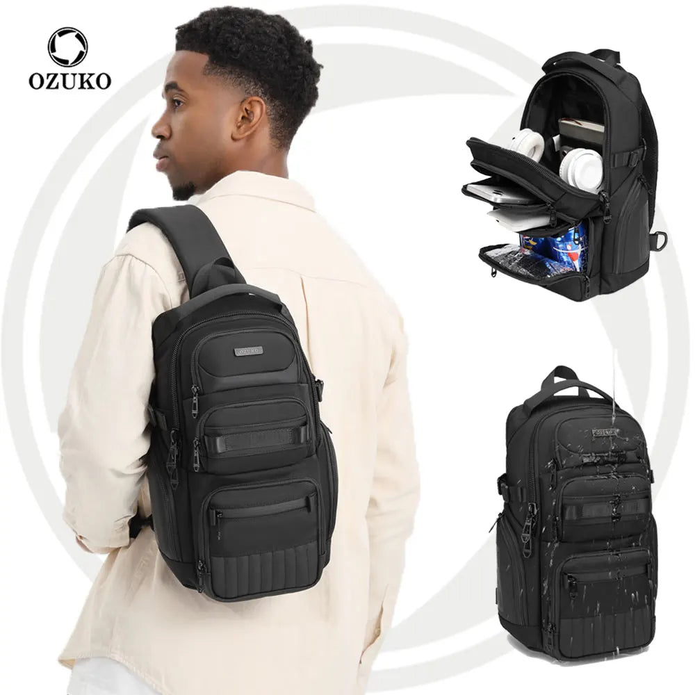 OZUKO 9807 Men's Casual Fashion Crossbody Shoulder Bag Business Sport Riding Small Backpack Polyester Material Zipper Portable