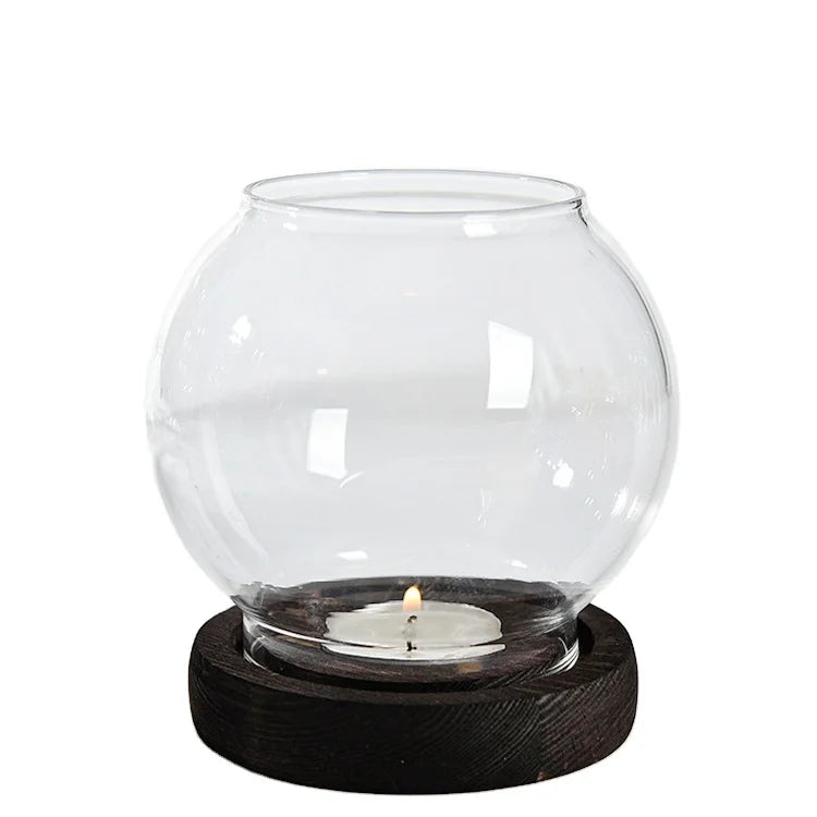 Handmade Round Glass Ball Globe Candle Cover Chinese Style Glass Tealight Candle Holders Shades with Base for Table Centerpiece