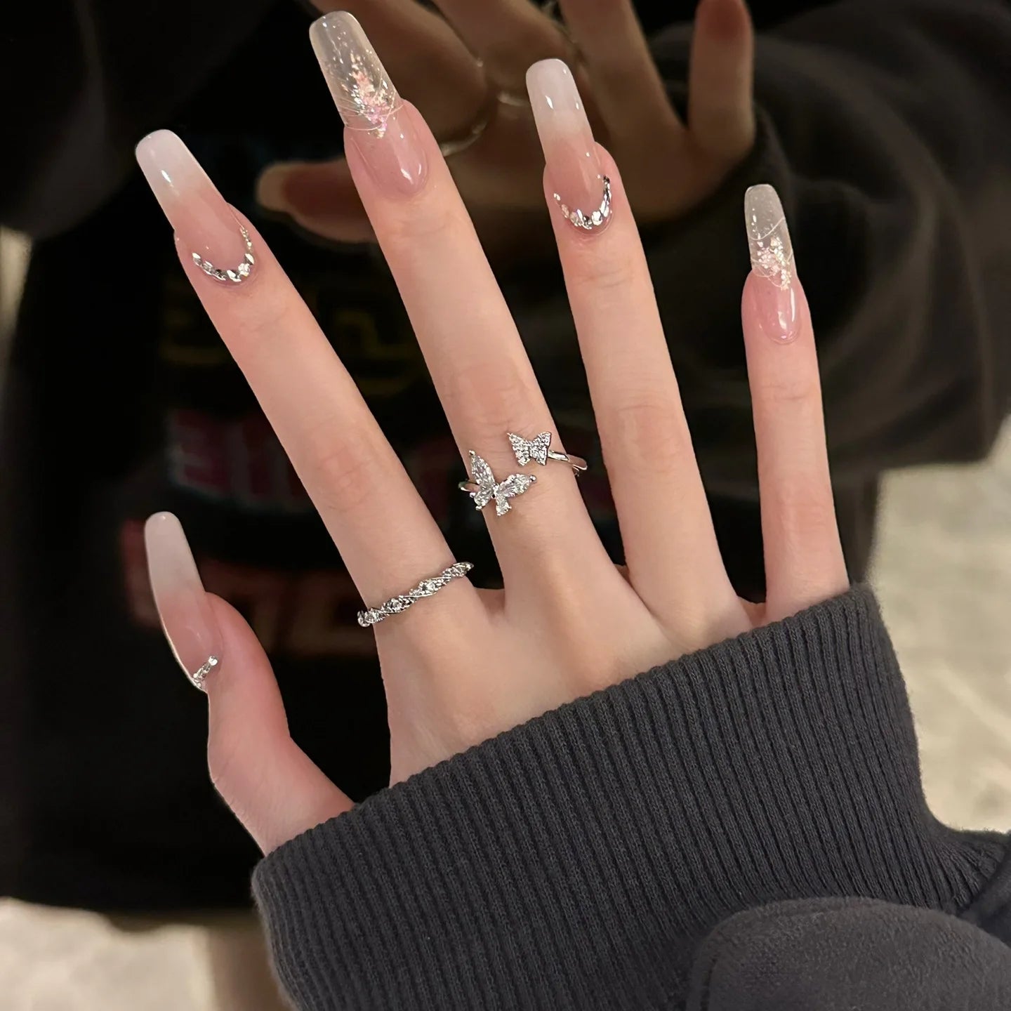 Fancy Korean Fashion Pure 925 Sterling Silver CZ Zirconia Butterfly Opening Finger Rings for Women Girls Jewelry