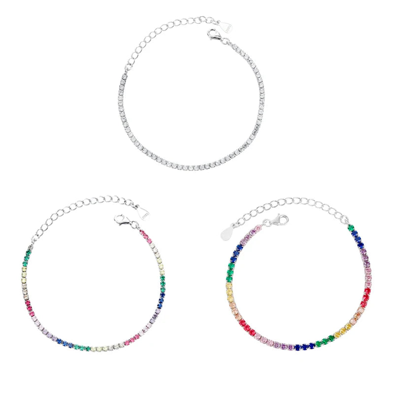 Wholesale New Trendy 925 Sterling Silver Classic Luxury Colorful Zircon Tennis Bracelet for Women Gift