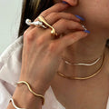 INS18K Gold Stainless Steel Ring Female Simple Fashion Unique Water Droplets Irregular Curve Open Ring