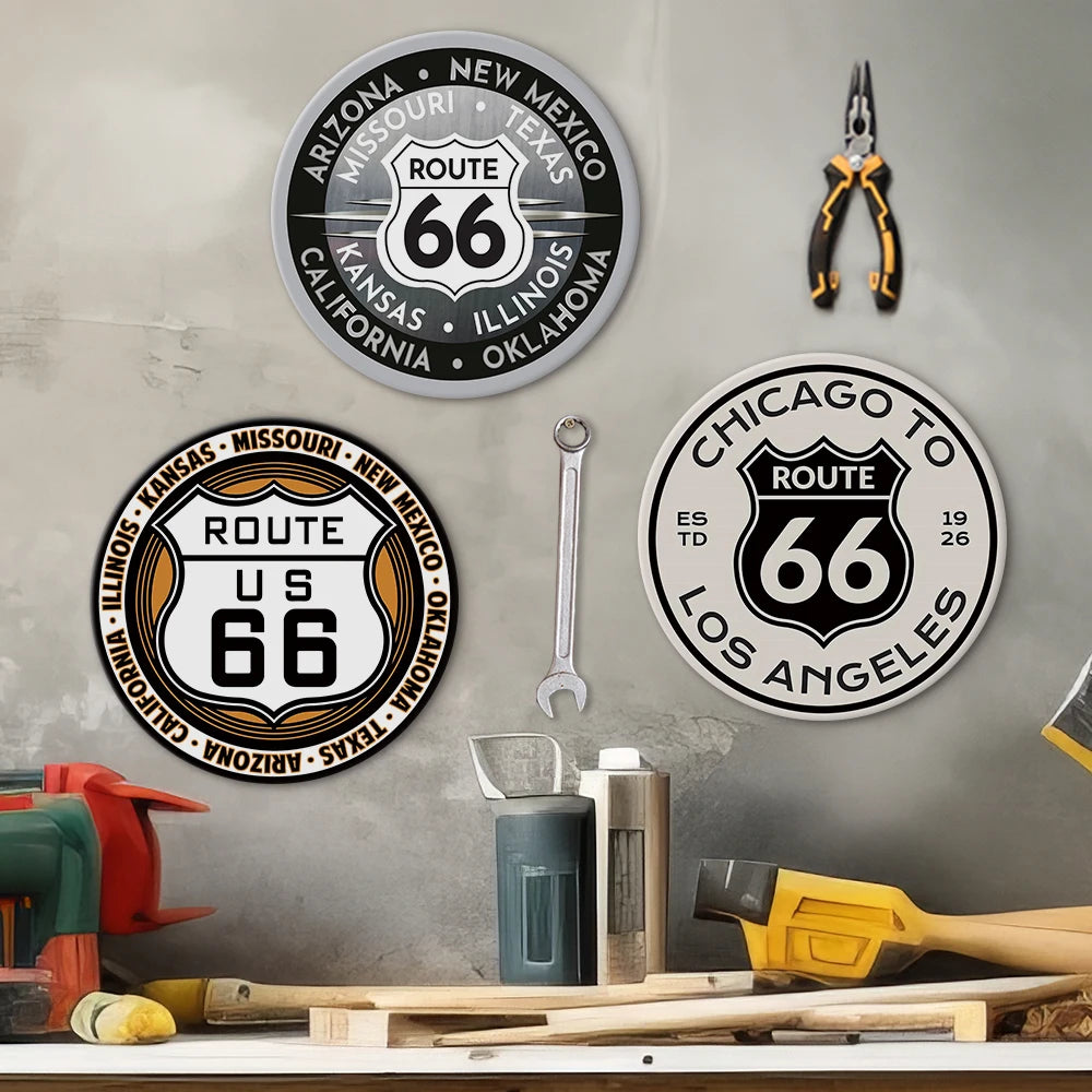 New Innovation Route 66 Round Design Vintage Tin Metal Sign Hanging Wall Garage Man Cave Home Decor